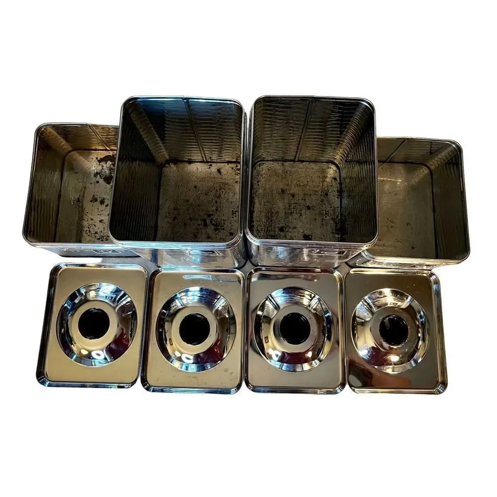 Vintage 4 Piece MCM Chrome/Black Wavy Diamond Textured Canister Set READ